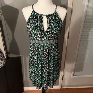 INC INTERNATIONAL CONCEPTS Green/Black/Taupe Leopard Print Dress Size Petite/Med